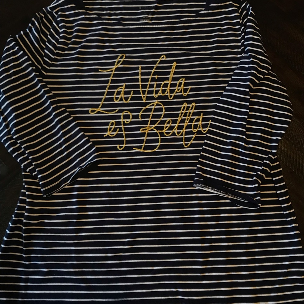 A New Day navy and white striped 3/4 sleeve shirt.